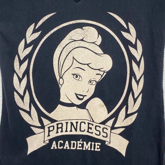 Disney Cinderella Princess Academie Black V-Neck Graphic Tee Shirt - Size M - Picture 4 of 5
